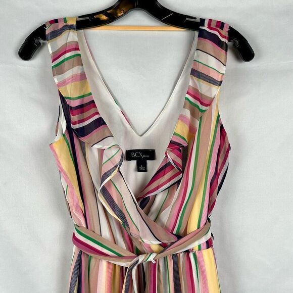 BCX Stripe V-neck Belted Maxi Dress Large - Picture 2 of 8